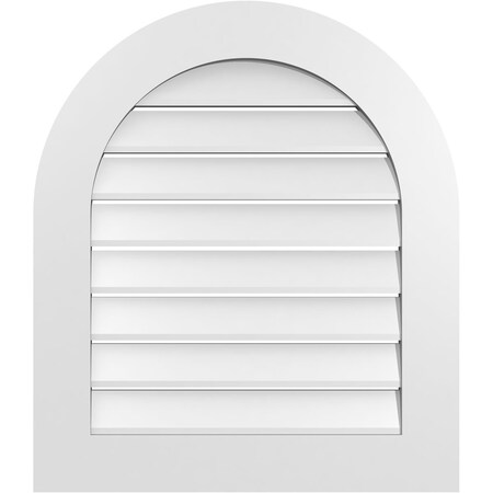 Ekena Millwork Round Top Surface Mount PVC Gable Vent: Functional, w/ 3-1/2"W x 1"P Standard Frame, 26"W x 30"H GVPRT26X3001SF